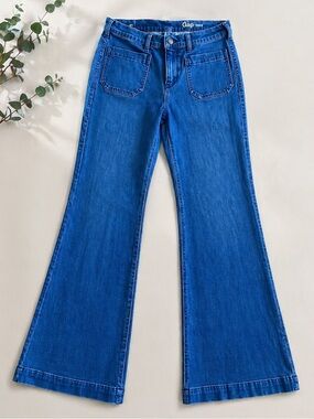 GAP 1969 Flare Patch Authentic mid Rise Size 8Short 29s Women’s Denim Jeans